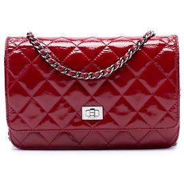 Chanel Red Quilted Patent Reissue 2.55 Wallet On Chain Red