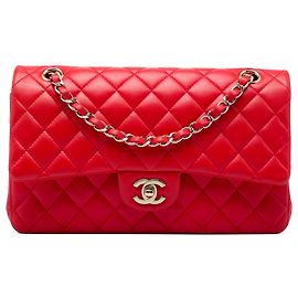 Chanel Red Medium Classic Lambskin Double Flap Rot