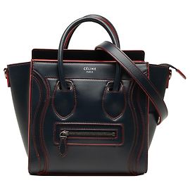 Céline Bolsa Tote Luggage em couro de vitelo liso bicolor azul Nano da Celine Azul Azul marinho