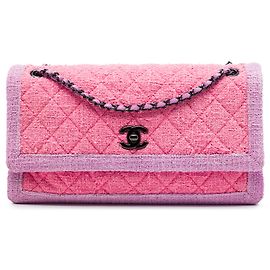 Chanel Pink CC Tweed Matelassê com aba sanfonada Rosa