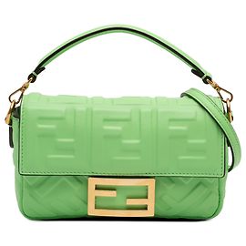 Bolsa Baguette Fendi Verde em couro com relevo Mini Zucca Verde Verde claro