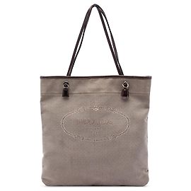 Prada Brown Canvas Canapa Logo Tote Brown Light brown