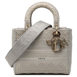 Dior Grau Medium Bestickte Canvas Cannage Lady D Lite Braun Grau