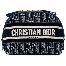 Dior Blue Oblique Besticktes Samt-Kosmetiktäschchen Blau Marineblau