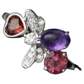 Anel Chaumet Attrape-moi Au750 (18K) Ouro Branco (WG) com Diamante, Turmalina Rosa, Ametista e Granada; Tamanho US 5 1/4 / EU 503.4g (S0013) Prata Rosa Vermelho Roxo