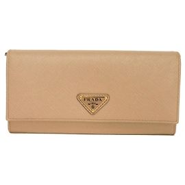 Prada Saffiano Lux Long Wallet in Beige Beige