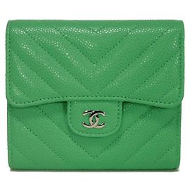 Chanel Classic Small Flap Tri-fold Wallet Light green