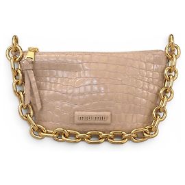 Bolsa Miu Miu em pele de vitelo com estampa de crocodilo e corrente dourada Outro