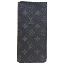 Carteira longa dobrável Louis Vuitton Monogram Eclipse Brazza Monograma