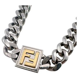 Fendi Silver Cuban Link Chain Choker Necklace Silvery