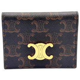 Céline Tarjetero Triomphe Celine en piel marrón Castaño