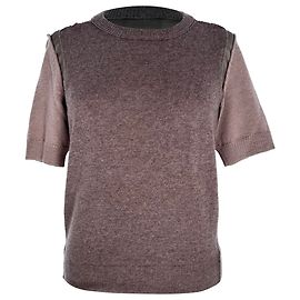 Lanvin Kurzarm Strickoberteil mit Rundhalsausschnitt aus brauner Wolle Braun