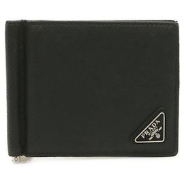 Carteira com clipe de couro Prada Preto