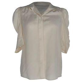 Frame Denim FRAME Gillian Puff-sleeves Blouse in Ivory Silk White Cream