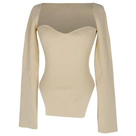 Khaite Maddy Langarmshirt aus gerippter Viskose in Creme Weiß Roh