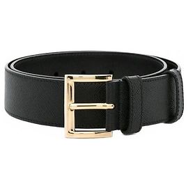 Prada Triangle Logo Leather Belt Black
