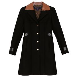 Louis Vuitton Black Wool Leather Insert A-line Coat Black