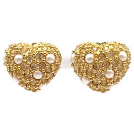 Dior Heart Motif Ohrringe Gold Kunstperle Golden Metallisch