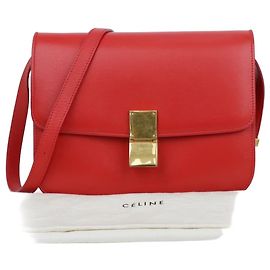 Céline Medium Leather Classic Box Shoulder Bag Red Red