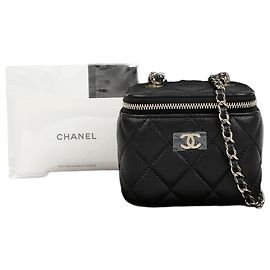 Chanel Bolsa Vanity Classic Caviar Mirror Preta e Dourada Preto
