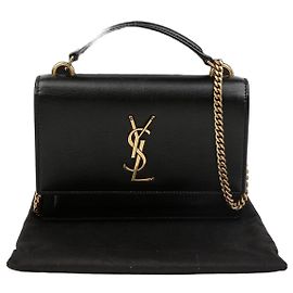 Saint Laurent Women's Sunset Smooth Leather Chain Shoulder Bag Black Gold Black