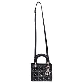 Mini bolsa Lady Dior Strass Cannage em cetim preto Preto