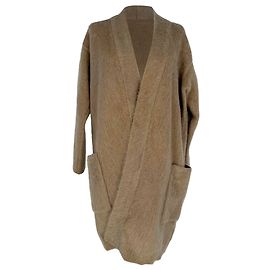 Max Mara Open Coat with Pockets in Brown Mohair Wool Brown Red