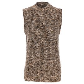 Ganni Ärmelloser Rollkragenpullover aus brauner Merinowolle Braun