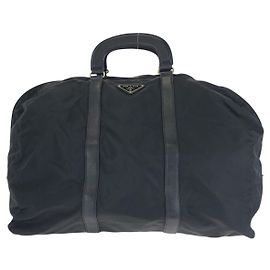 Prada Tessuto Saffiano Nylon Leather Boston Bag Black