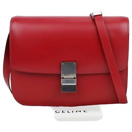 Céline Classic Box Small Leather Shoulder Bag Red Silver Red