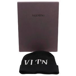 Gorro Valentino Garavani Logo Preto de Lã e Seda Preto