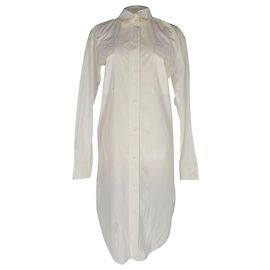 Céline Robe chemise midi boutonnée Celine en coton blanc Blanc Écru