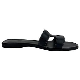 Hermès Oran H Logo Flats in Black Leather Other Python print