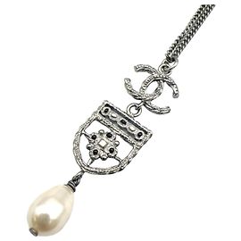 Colar de pérolas falsas CHANEL em metal prateado Prata Metálico