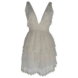 Vestido mini de renda em camadas LoveShackFancy em algodão branco Branco Cru