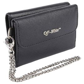 Off White Black Leather Logo Chain Strap Wallet Black