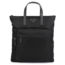 Prada Ras Nylon Saffiano Leather Tote Bag Black