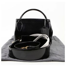 Thom Browne Large Black Leather Three Strap Tote And Shoulder Bag Black