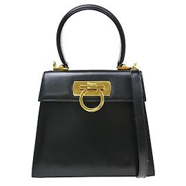 Salvatore Ferragamo Gancini Convertible Top Handle Leather Medium Noir