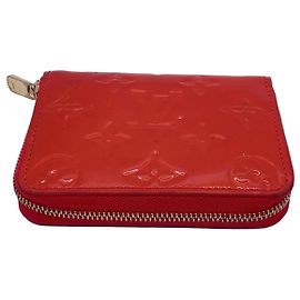 Louis Vuitton Red Leather Zip Wallet Floral Embroidery Red