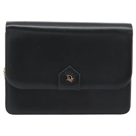 Clutch Christian Dior Vintage Clipper com fecho e logo em couro Preto