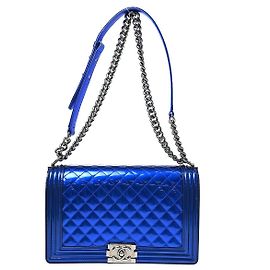 Chanel Boy Flap Trapuntato Vernice New Medium Blu