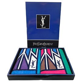 Conjunto de 2 toalhas monogramadas Yves Saint Laurent Marrom Rosa Branco Azul Multicor Verde Roxo