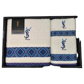 Yves Saint Laurent YSL Monogramm Handtuch-Set Mehrfarben Beige
