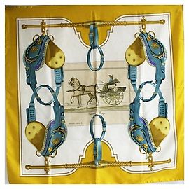 Hermès Hermes Seidentuch Carre 90 - CARRICK A POMPE Weiß Senf