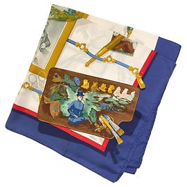 Hermès Lenço de seda Hermes Carre 90 Memories Branco Azul