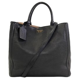 Bolsa 2-Way em couro de vitelo preto da Prada Preto
