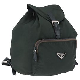 PRADA Backpack Nylon Green Silver Auth hk3999 Silvery Green