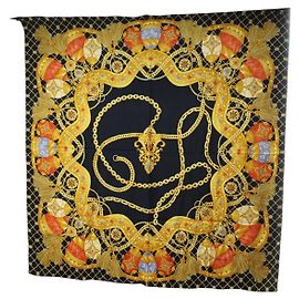 Céline Bufanda CELINE Large Jewelry Pattern de seda negra y amarilla Auth am12158M Negro Amarillo