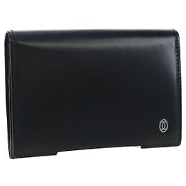 CARTIER Card Case Leather Black Auth 191854V Black